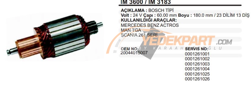 MARŞ KOLLEKTÖRÜ BOSCH T. 24V ACTROS SCANIA